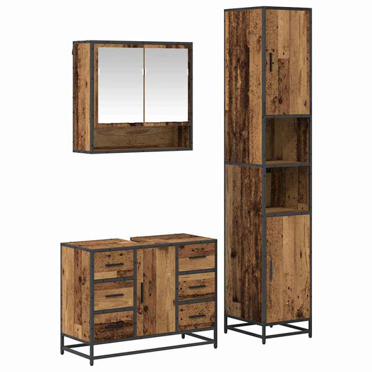 Bathroom Furniture Set 3 pcs Old Wood Engineered Wood