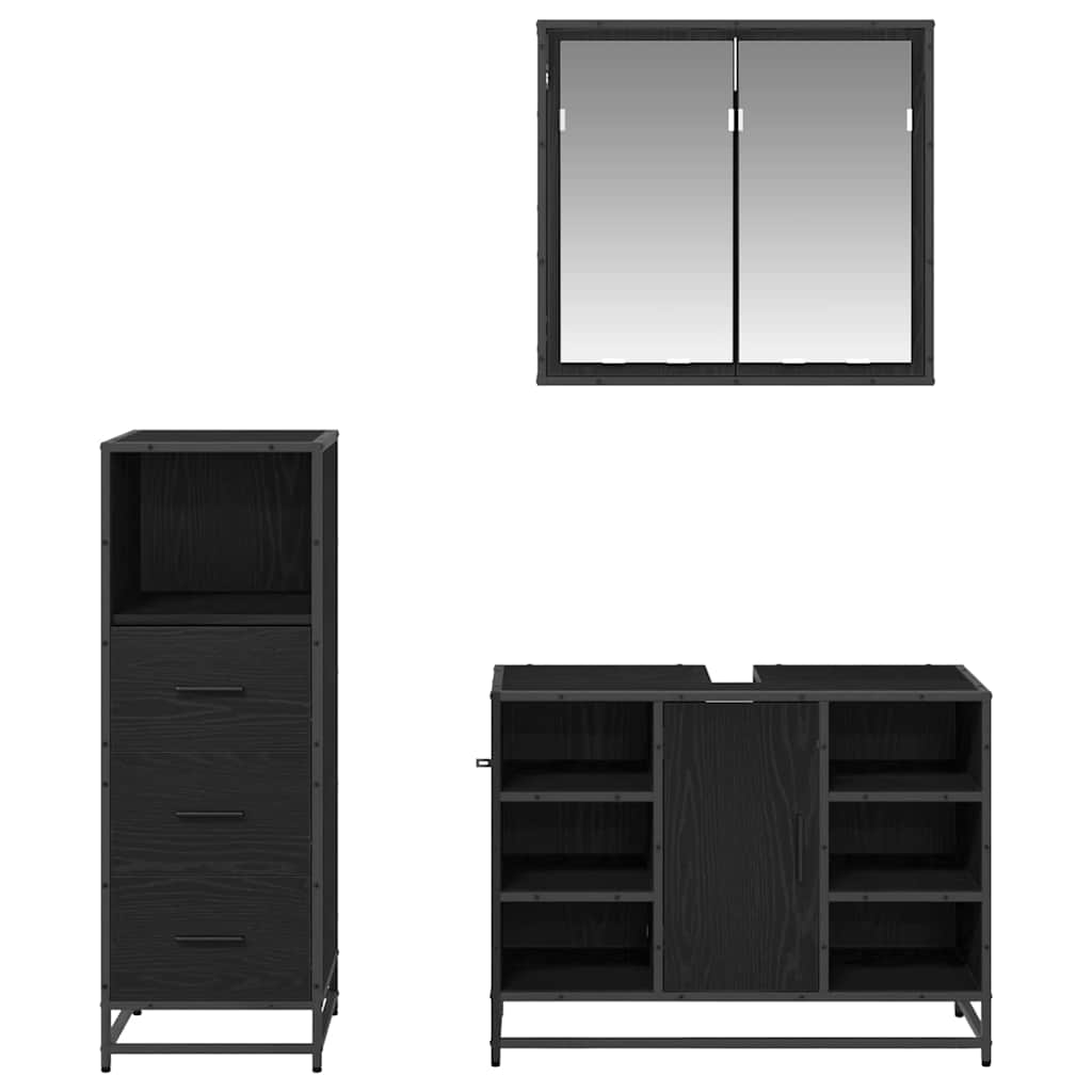 Bathroom Furniture Set with Door 3 pcs Old Wood Engineered Wood