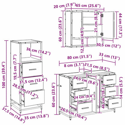Bathroom Furniture Set with Door 3 pcs Old Wood Engineered Wood