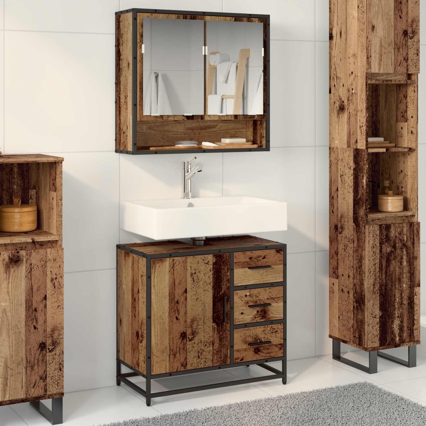 Bathroom Furniture Set with Door 2 pcs Old Wood Engineered Wood