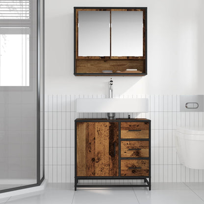 Bathroom Furniture Set with Door 2 pcs Old Wood Engineered Wood