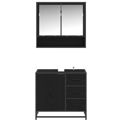 Bathroom Furniture Set 2 pcs Black Oak Engineered Wood