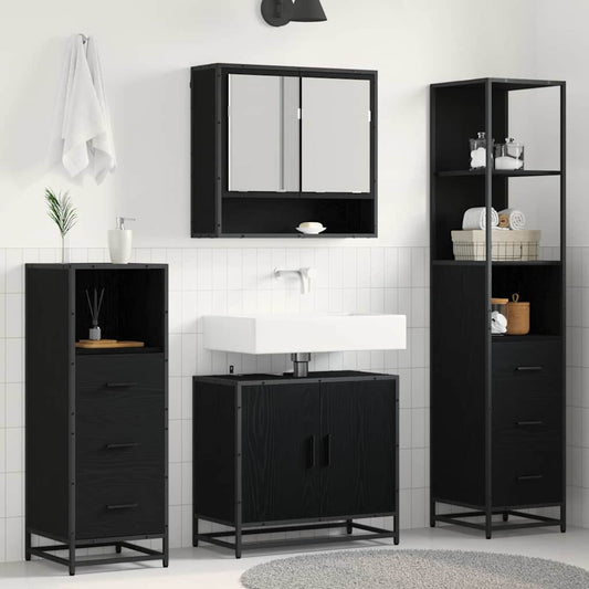 Bathroom Furniture Set 4 pcs Black Oak Engineered Wood
