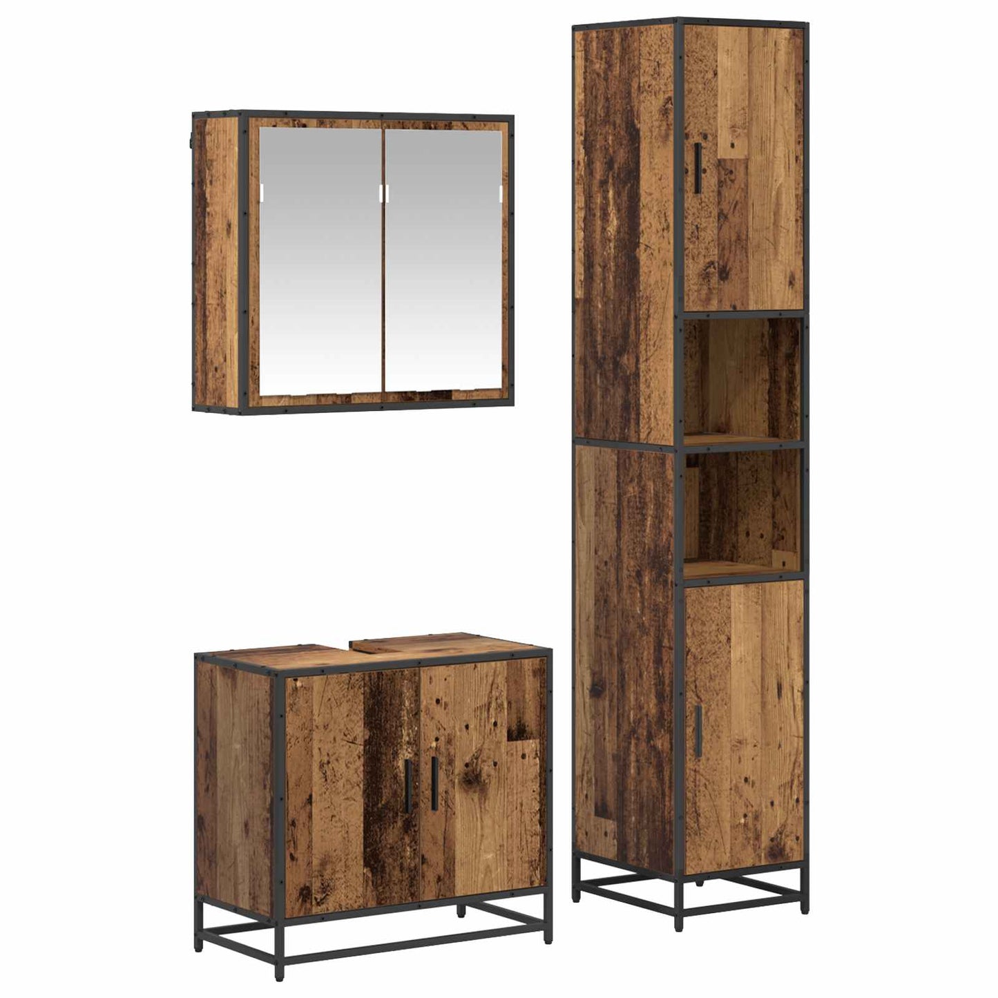 Bathroom Furniture Set 3 pcs Old Wood Engineered Wood
