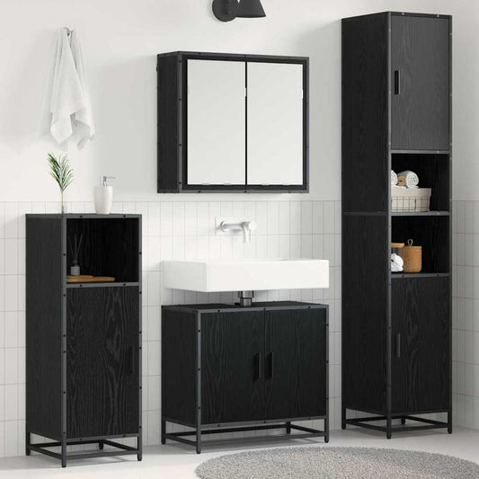 Bathroom Furniture Set 3 pcs Black Oak Engineered Wood