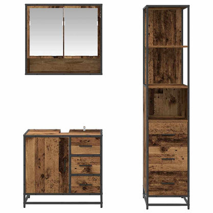Bathroom Furniture Set with Door 3 pcs Old Wood Engineered Wood