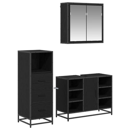 Bathroom Furniture Set 3 pcs Black Oak Engineered Wood