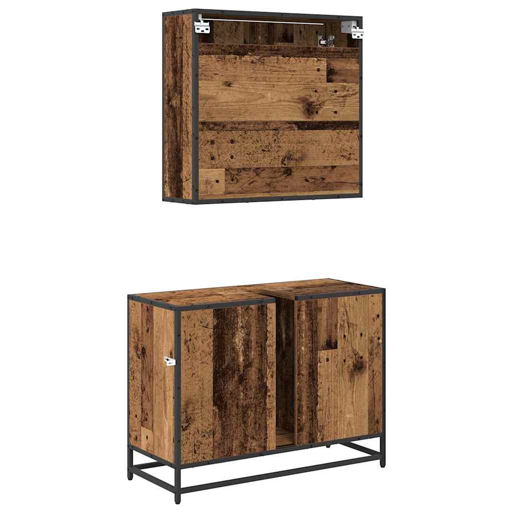 Bathroom Furniture Set with Door 2 pcs Old Wood Engineered Wood