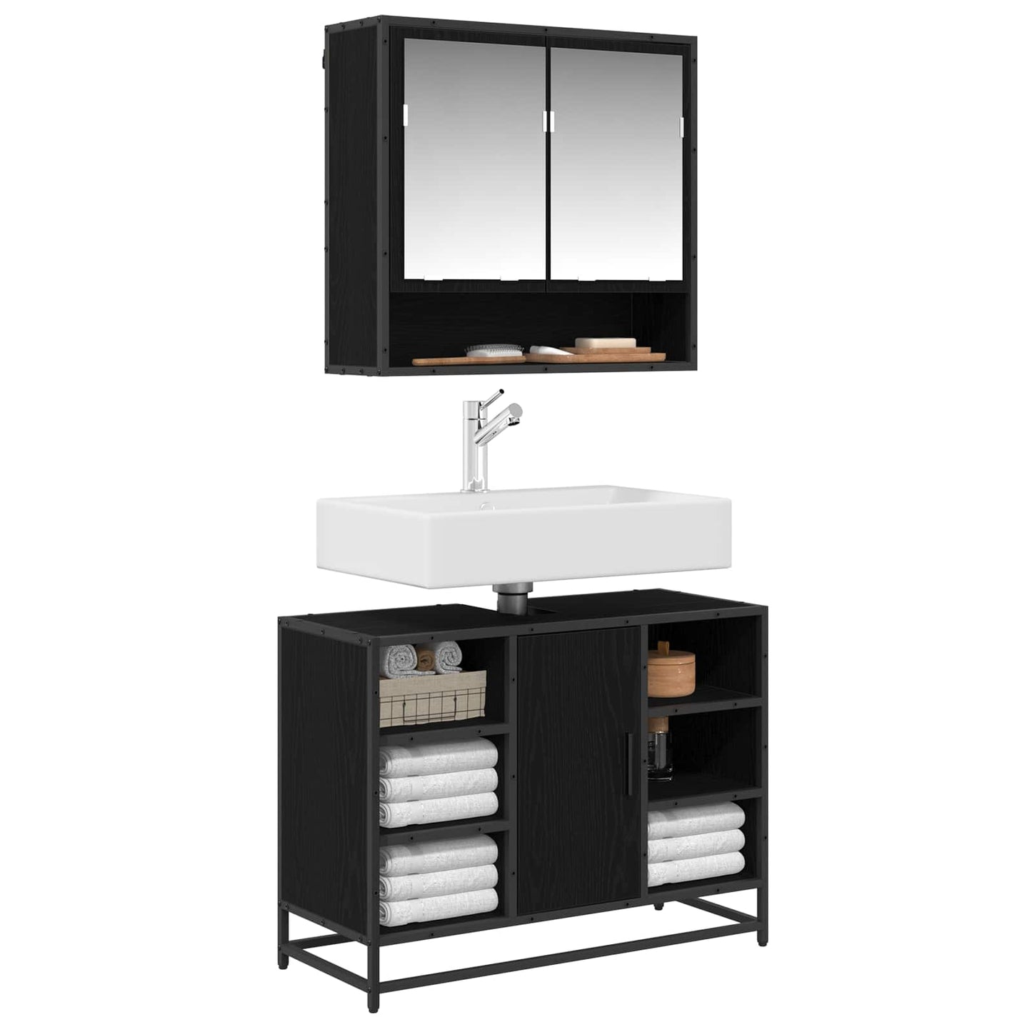 Bathroom Furniture Set 2 pcs Black Oak Engineered Wood