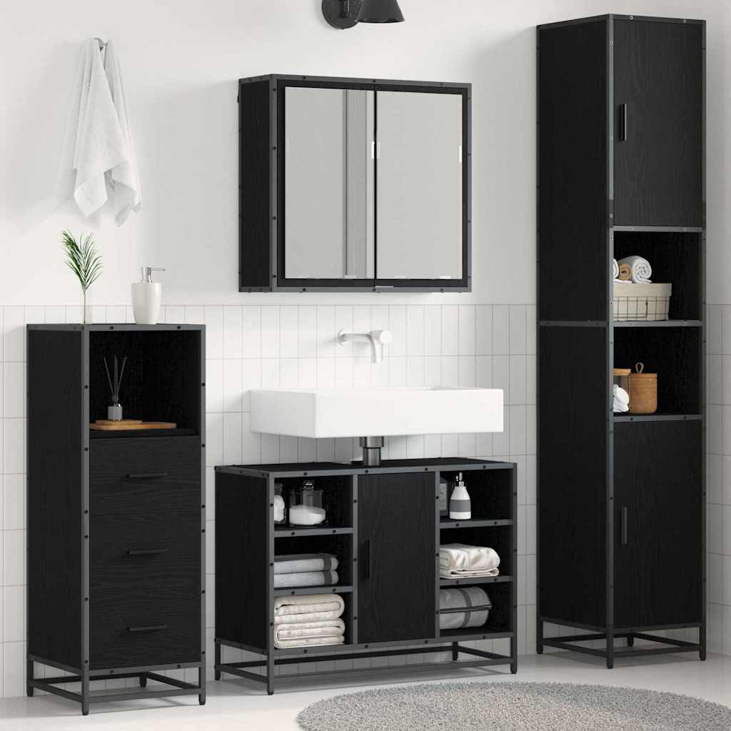 Bathroom Furniture Set 3 pcs Black Oak Engineered Wood