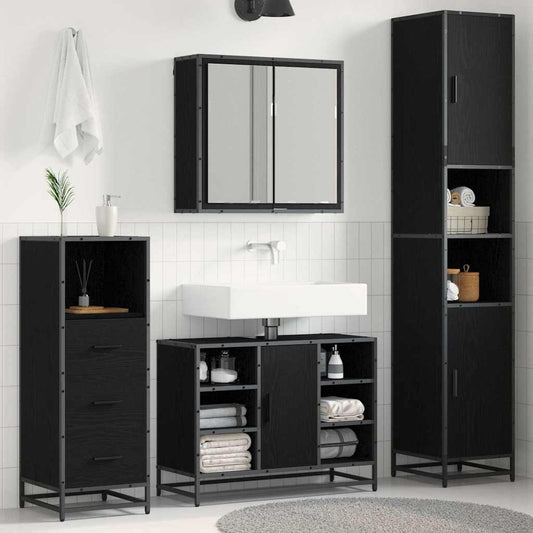 Bathroom Furniture Set 3 pcs Black Oak Engineered Wood