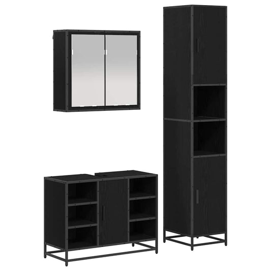 Bathroom Furniture Set 3 pcs Black Oak Engineered Wood