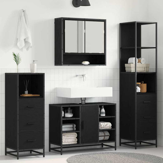 Bathroom Furniture Set 3 pcs Black Oak Engineered Wood