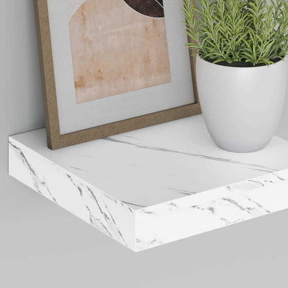 Wall Shelf 2 pcs White Marble 23 x 23.5 x 4 cm Engineered Wood