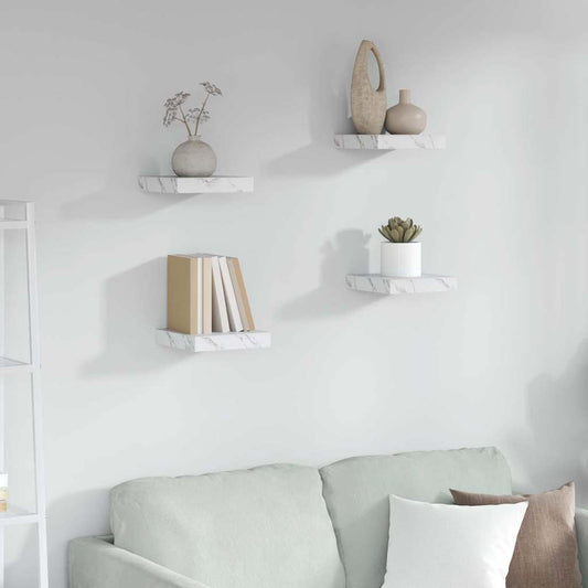 Wall Shelf 4 pcs White Marble 23 x 23.5 x 3.8 cm