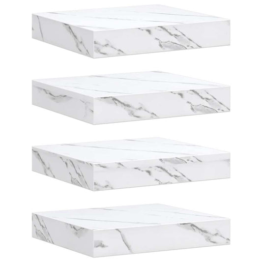 Wall Shelf 4 pcs White Marble 23 x 23.5 x 3.8 cm