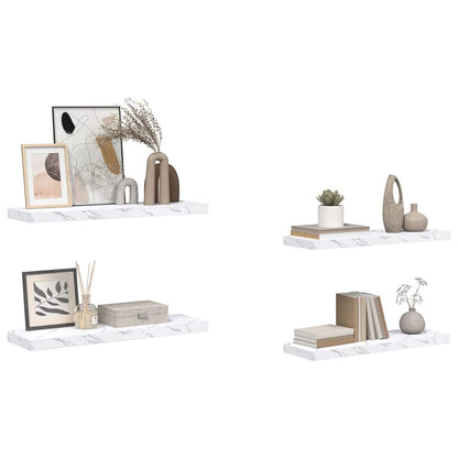 Wall Shelf 4 pcs White Marble 80 x 23.5 x 4 cm Engineered Wood