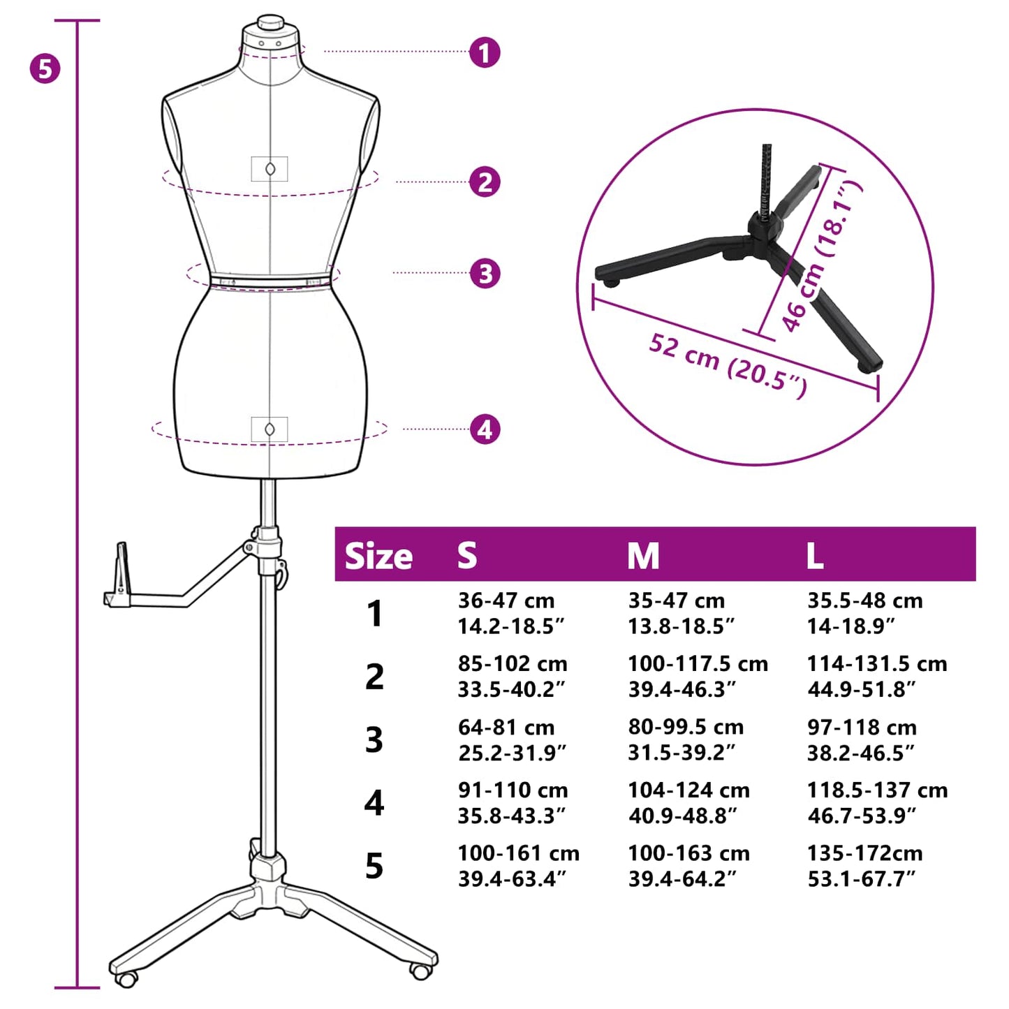 Adjustable Dress Form Female Height Adjustable Grey M Velvet