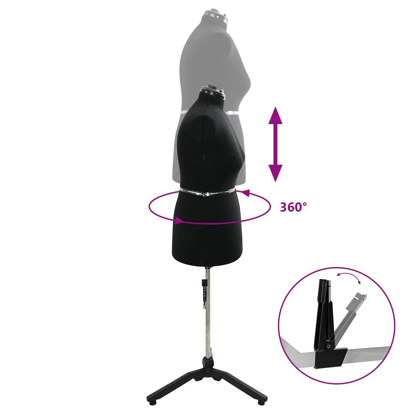 Adjustable Dress Form Female Height Adjustable Black L Velvet