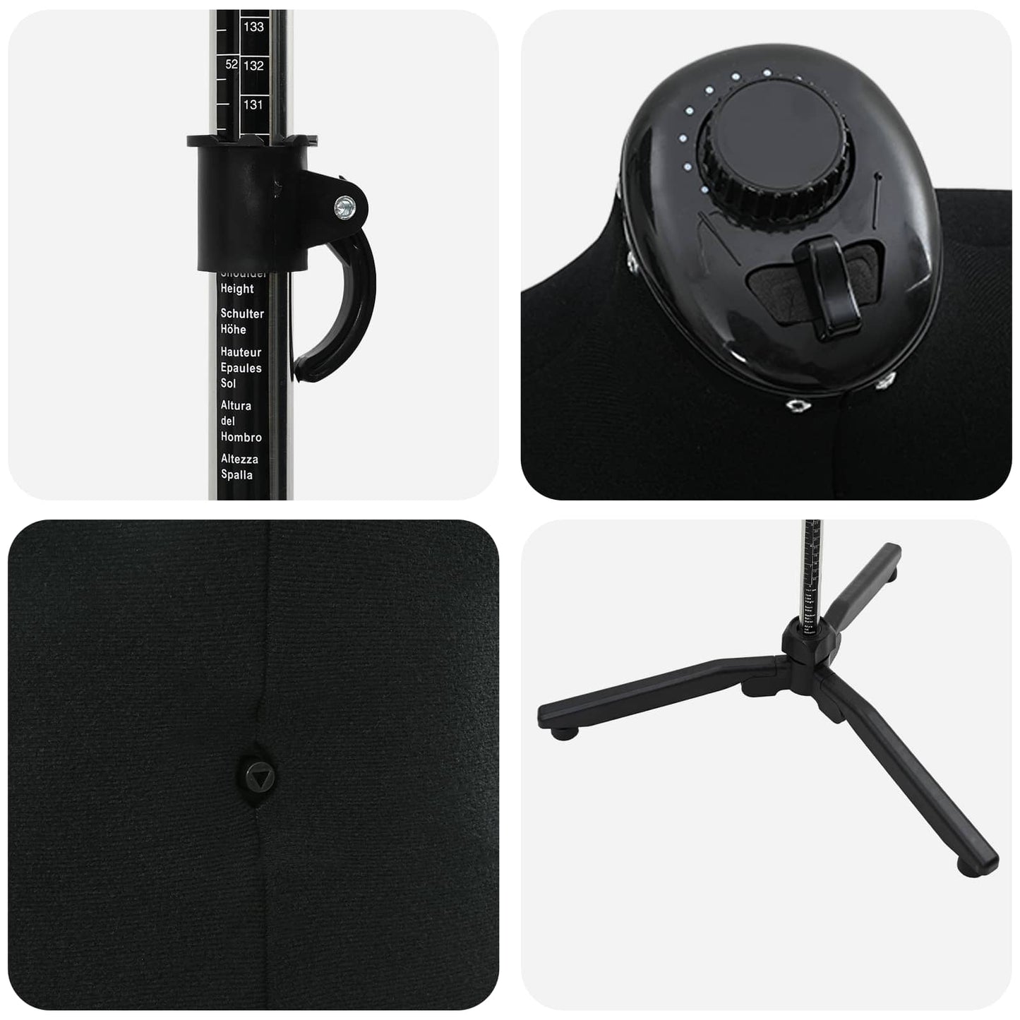 Adjustable Dress Form Male Manual Black 37.5-45.5 inch Fabric