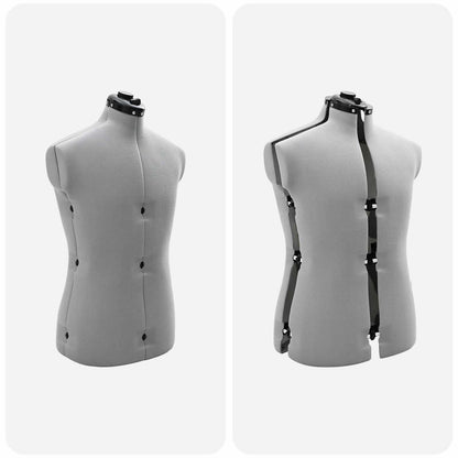 Adjustable Dress Form Male Manual Grey 37.5-45.5 inch Fabric