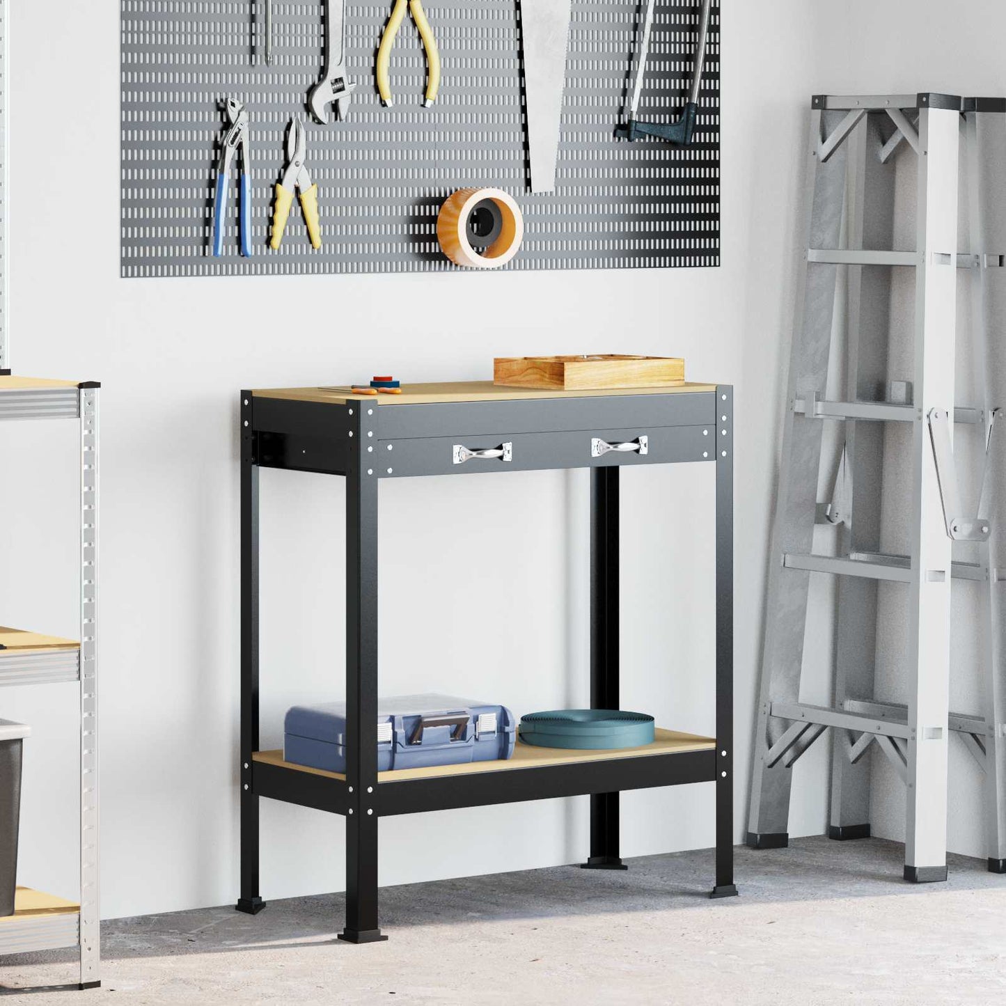 Workbench Black 80 x 40 x 91 cm Engineered Wood and Metal