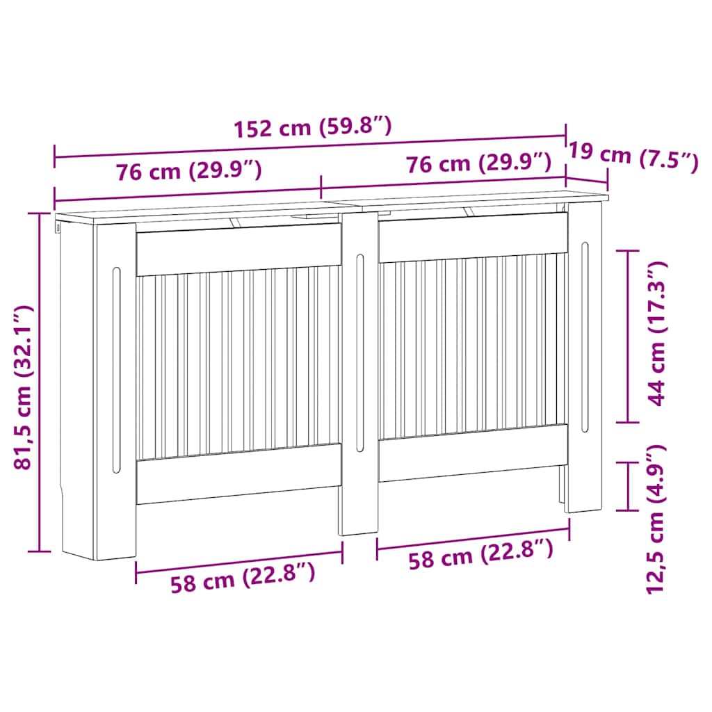 Radiator Cover Concrete Grey 152 x 19 x 81.5 cm Engineered Wood
