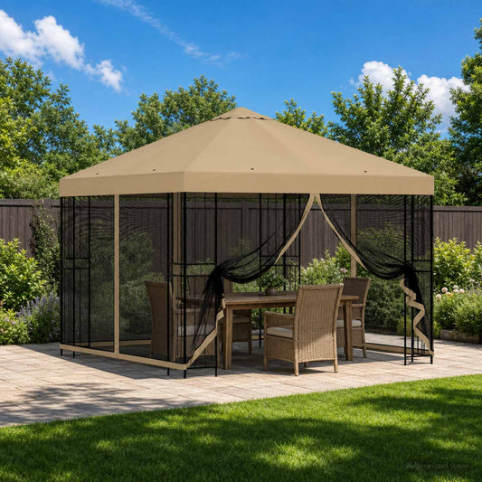 Garden Gazebo with Sidewalls 3 x 3 m Beige Polyester and Steel