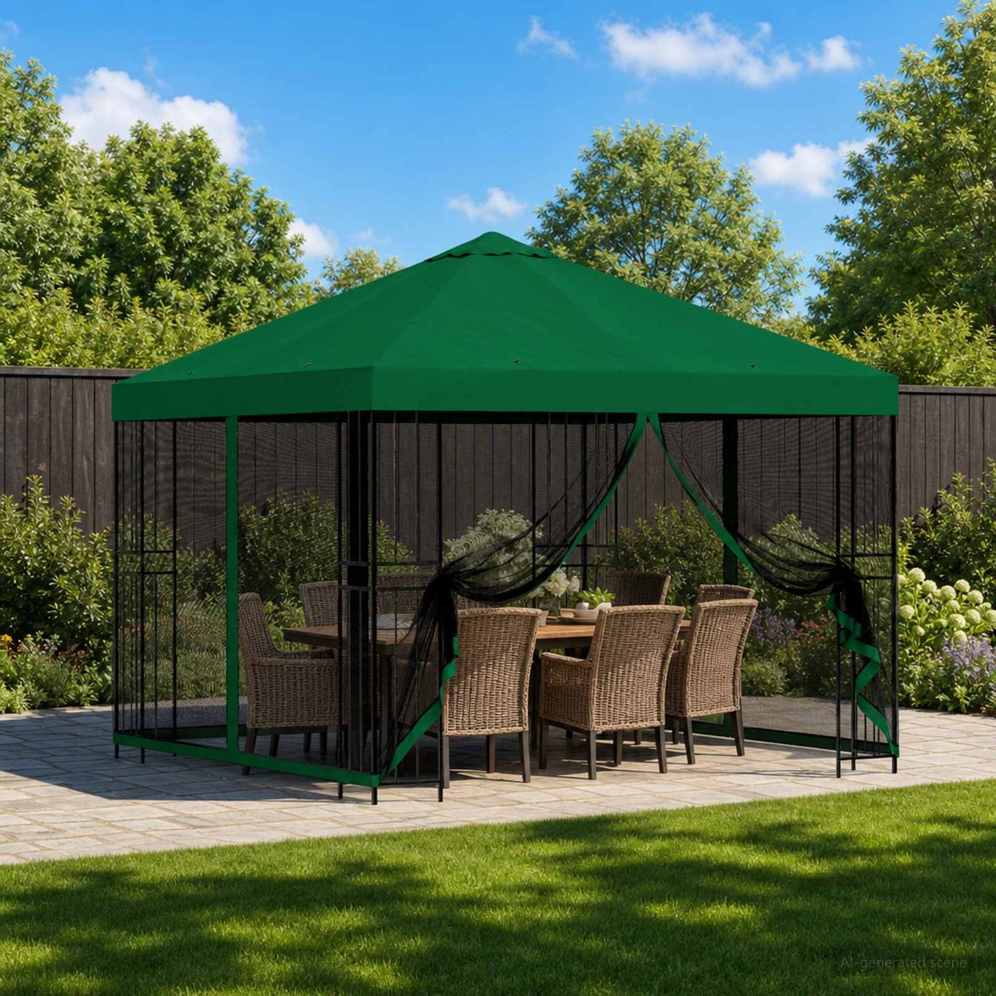 Garden Gazebo with Sidewalls 3 x 3 m Green Polyester and Steel