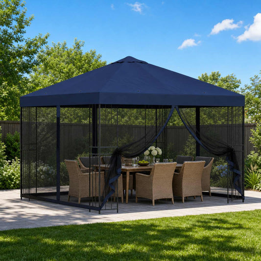 Garden Gazebo with Sidewalls 3 x 3 m Blue Polyester and Steel