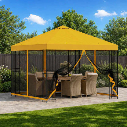 Garden Gazebo with Sidewalls 3 x 3 m Yellow Polyester and Steel