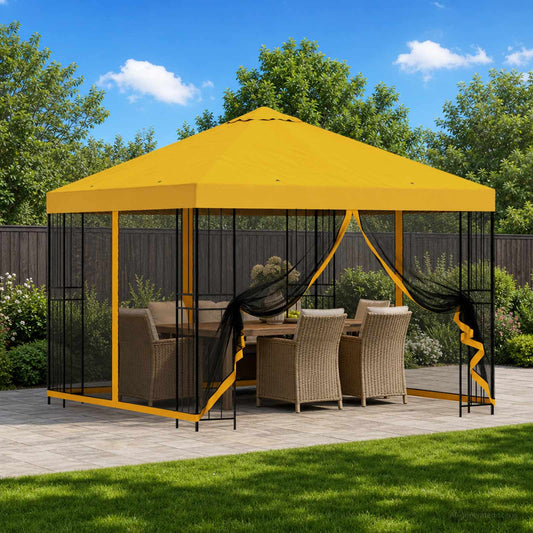 Garden Gazebo with Sidewalls 3 x 3 m Yellow Polyester and Steel