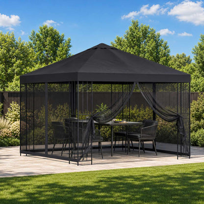 Garden Gazebo with Sidewalls 3 x 3 m Black Polyester and Steel