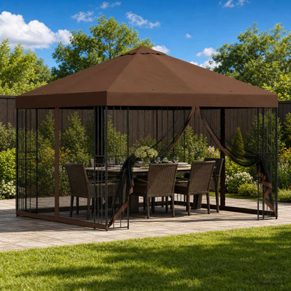 Garden Gazebo with Sidewalls 3 x 3 m Brown Polyester and Steel