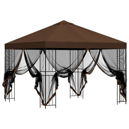 Garden Gazebo with Sidewalls 3 x 3 m Brown Polyester and Steel
