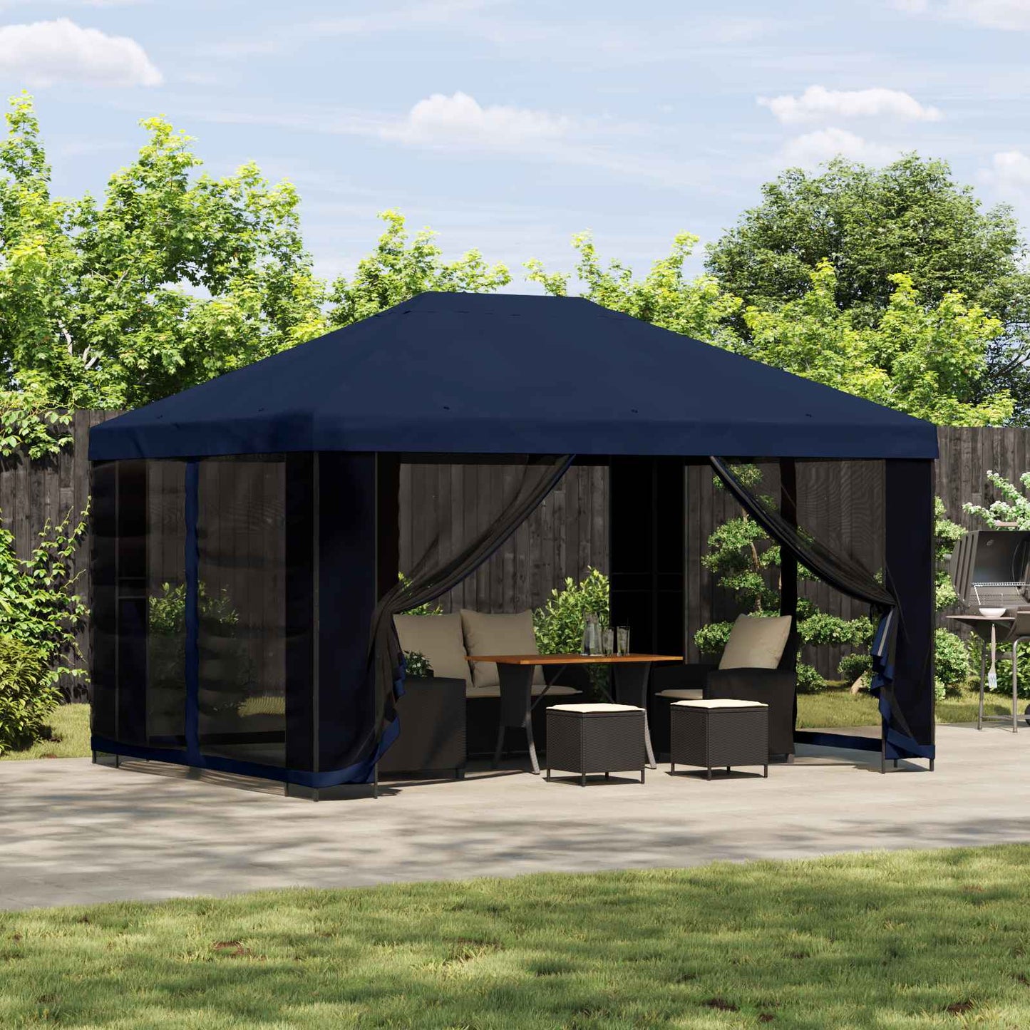 Garden Gazebo with Sidewalls 4 x 3 m Blue Polyester and Steel