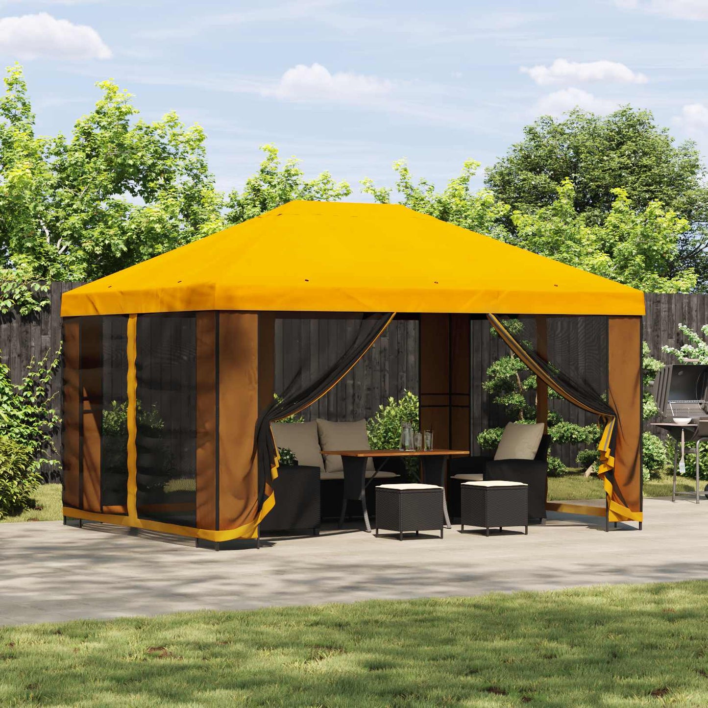 Garden Gazebo with Sidewalls 4 x 3 m Yellow Polyester and Steel