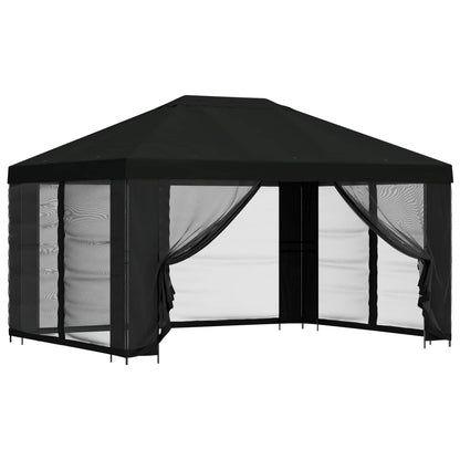 Gazebo with Sidewalls 4 x 3 m Black Polyester and Steel 190 gsm