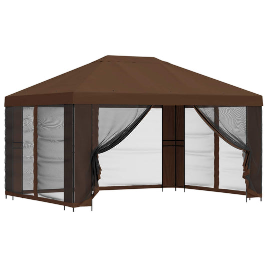 Garden Gazebo with Sidewalls 4 x 3 m Brown Polyester and Steel
