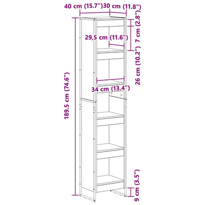 Book Cabinet Black Oak 40 x 30 x 189.5 cm Engineered Wood