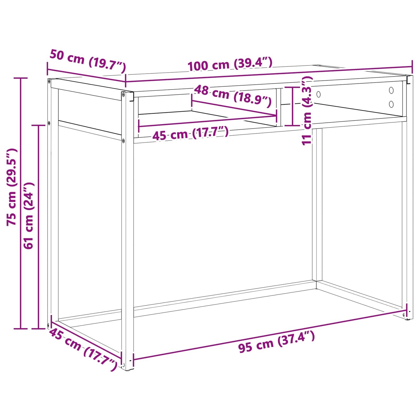 Desk with Storage Sonoma 100 x 50 x 75 cm Engineered Wood