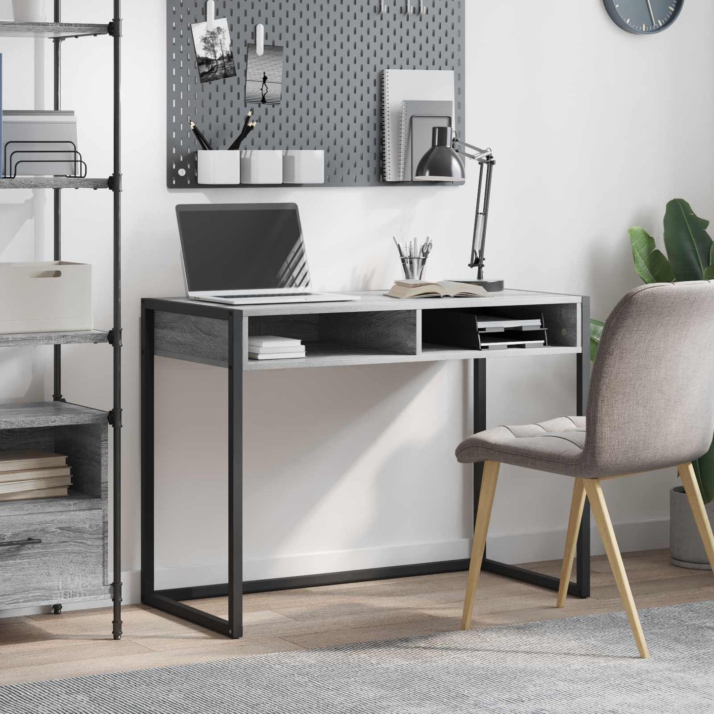 Desk with Storage Grey Sonoma 100 x 50 x 75 cm Engineered Wood