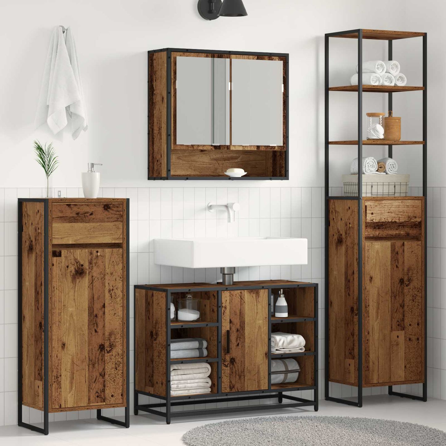 Bathroom Cabinet Old Wood 40 x 30 x 100 cm Engineered Wood