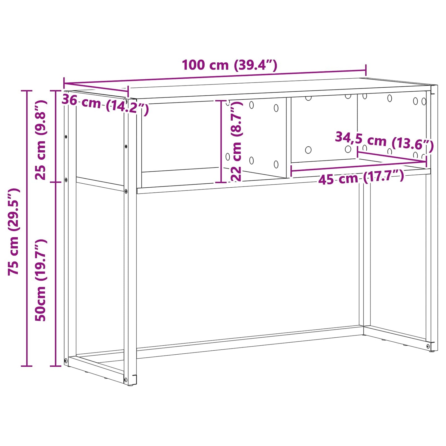 End Table Artisian Oak 100 x 36 x 75 cm Engineered Wood