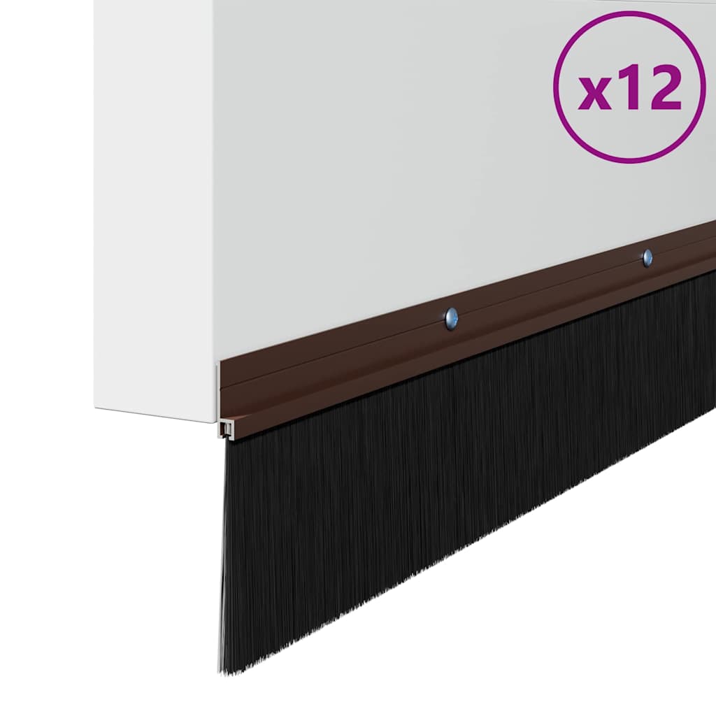 Screw-on Door Brush Seals 12 pcs Brown 100 cm Aluminium Alloy