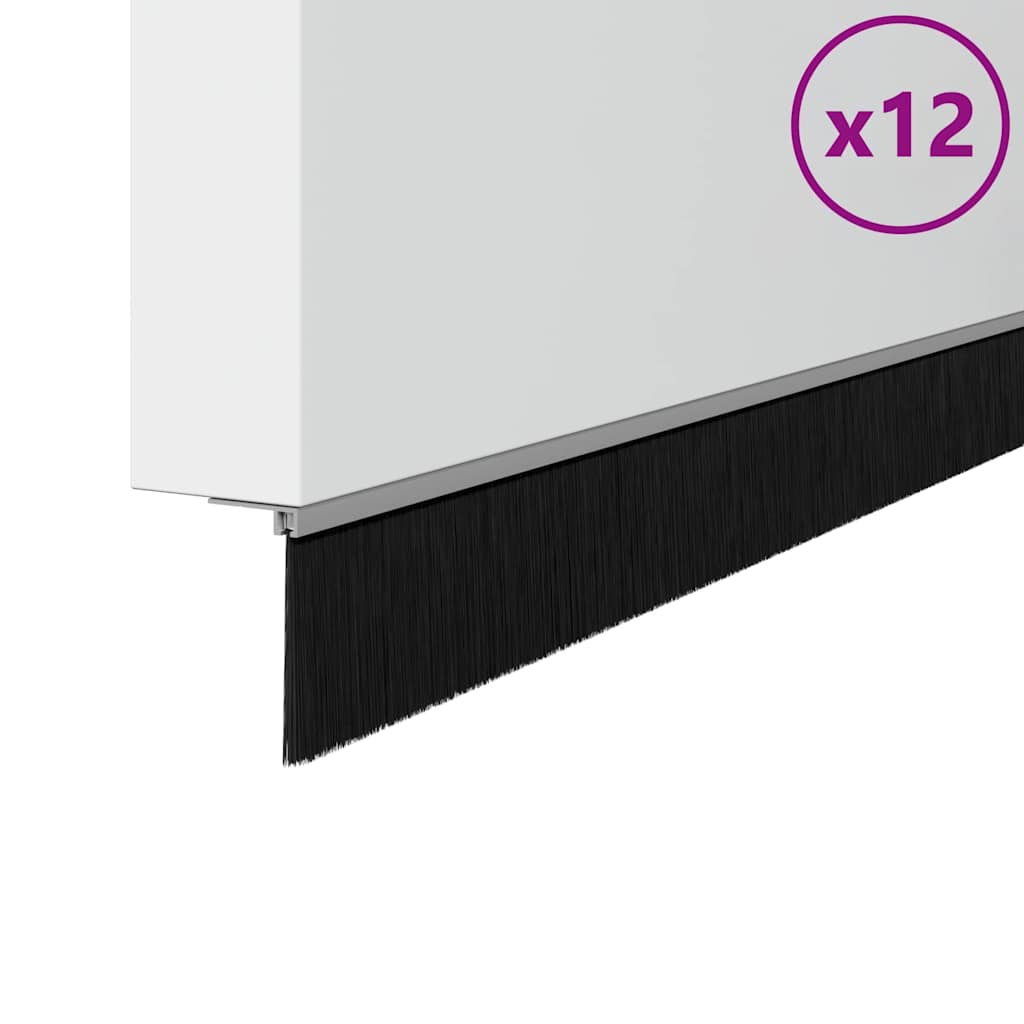Screw-on Door Brush Seals 12 pcs Silver 100 cm Aluminium Alloy