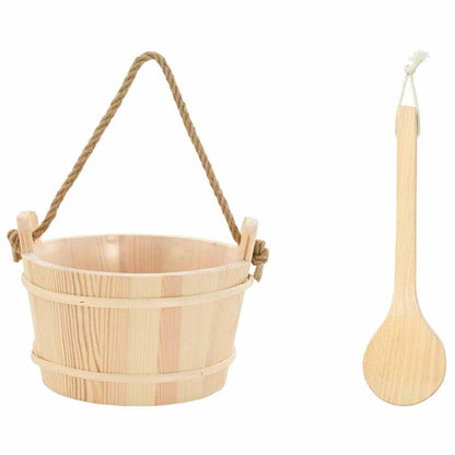 Sauna Bucket 2 pcs Brown Solid Pine Wood and Hemp