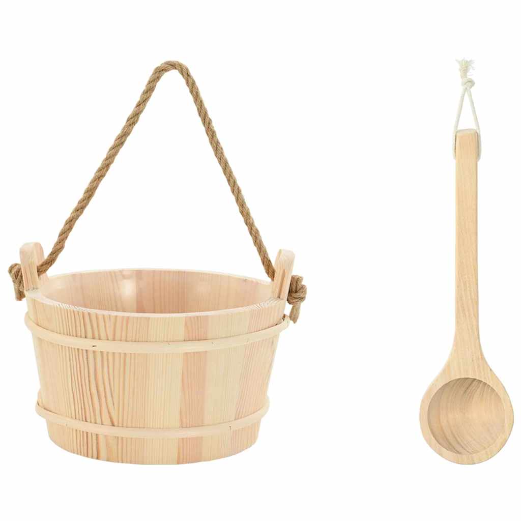 Sauna Bucket 2 pcs Brown Solid Pine Wood and Hemp
