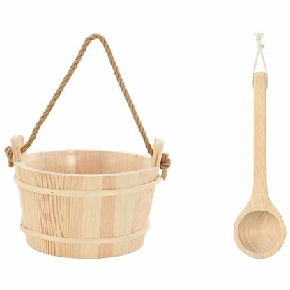 Sauna Bucket 2 pcs Brown Solid Pine Wood and Hemp