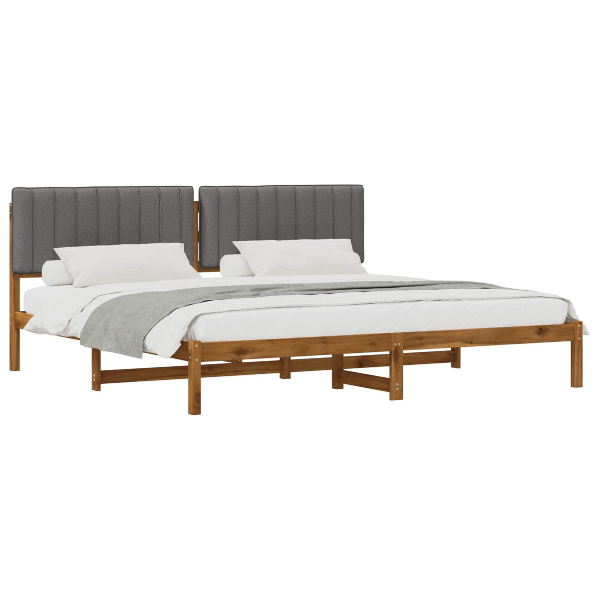 Bed Frame with Upholstered Headboard Natural and Light Grey